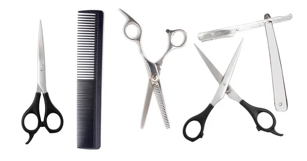 Comb Scissors Razor White Background — Stock Photo, Image