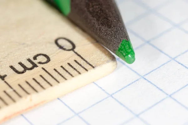 Green Pencil Paper Macro Photos Studio — Stock Photo, Image