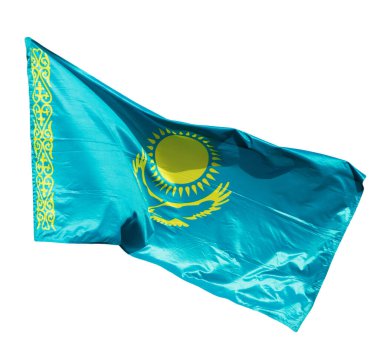 Beyaz arka planda Kazakistan bayrağı. Fotoğraflar stüdyoda.