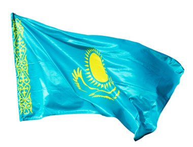 Beyaz arka planda Kazakistan bayrağı. Fotoğraflar stüdyoda.