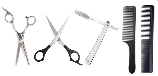 Comb Scissors Razor White Background — Stock Photo, Image