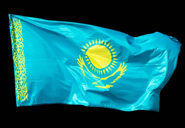 Kazakhstan Flag Black Background Photos Studio — Stock Photo, Image