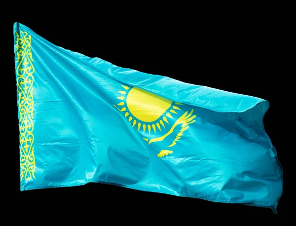 Флаг Казахстана Черном Фоне Фотографии Студии — стоковое фото