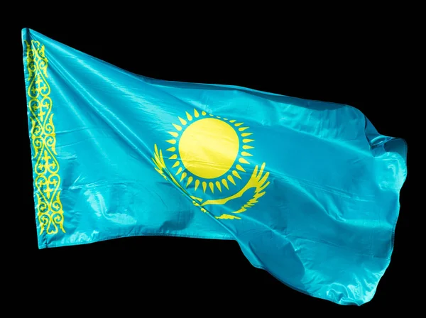 黒の背景にカザフスタンの国旗 スタジオの写真 — ストック写真