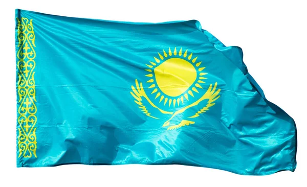 Kazahsztán Zászló Fehér Háttérrel Fotók Stúdióban — Stock Fotó