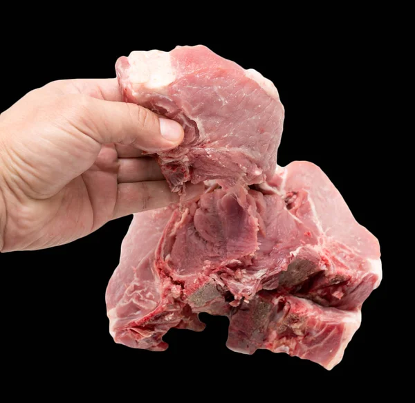 Carne Porco Mão Fundo Preto — Fotografia de Stock