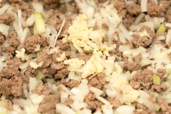 Carne Frita Una Sartén Fotos Estudio — Foto de Stock