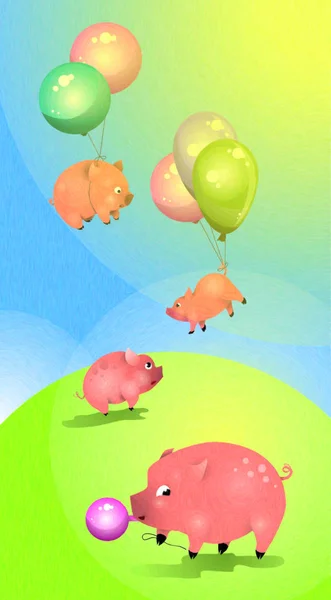 Porcos Com Balões Cartão Saudação Símbolos 2019 — Fotografia de Stock