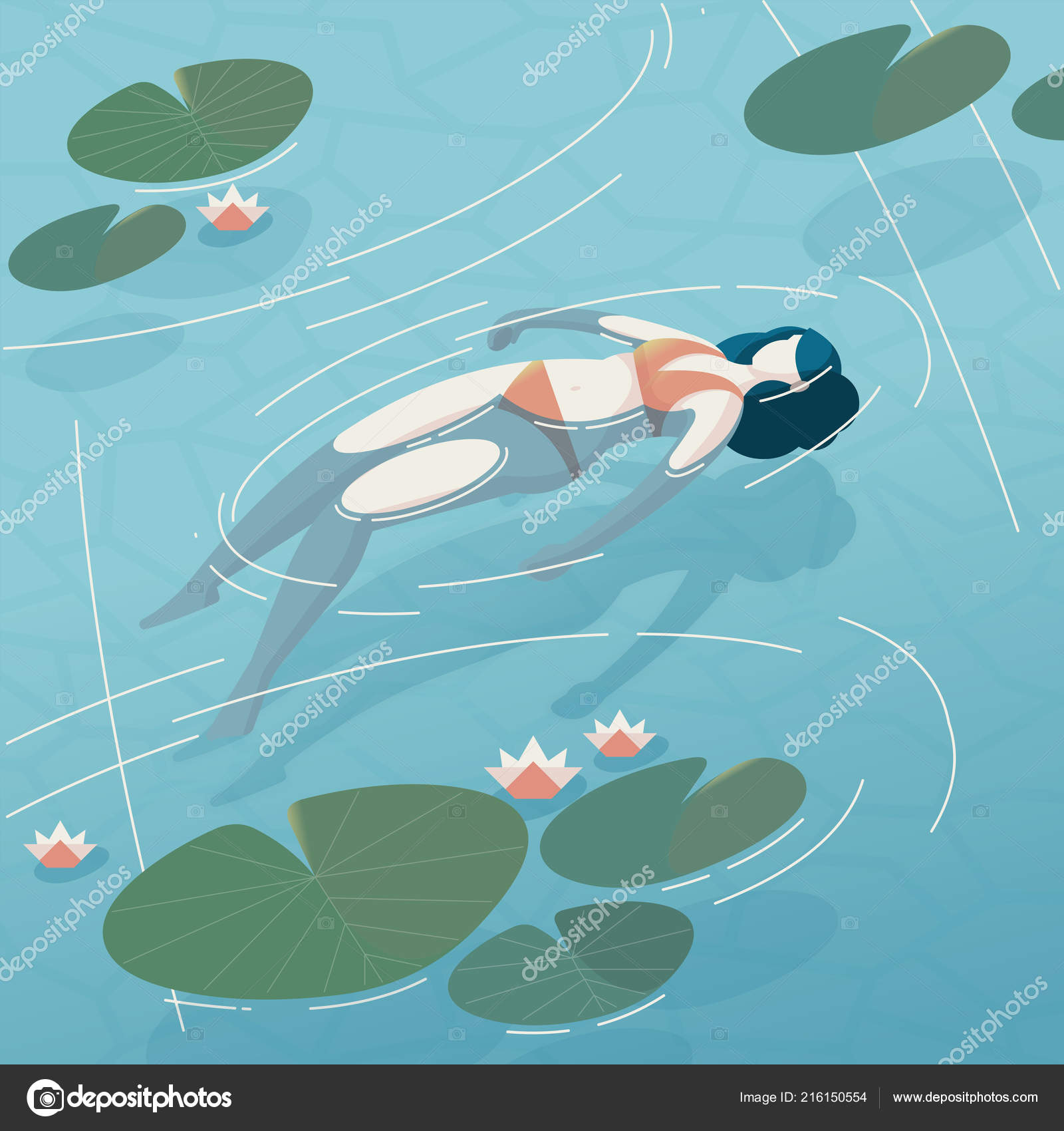 Girl Floating Water Illustration Stock Vector Image By C Bubufr 216150554