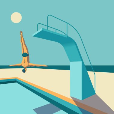 Adam dalış tahtasından suya atlama