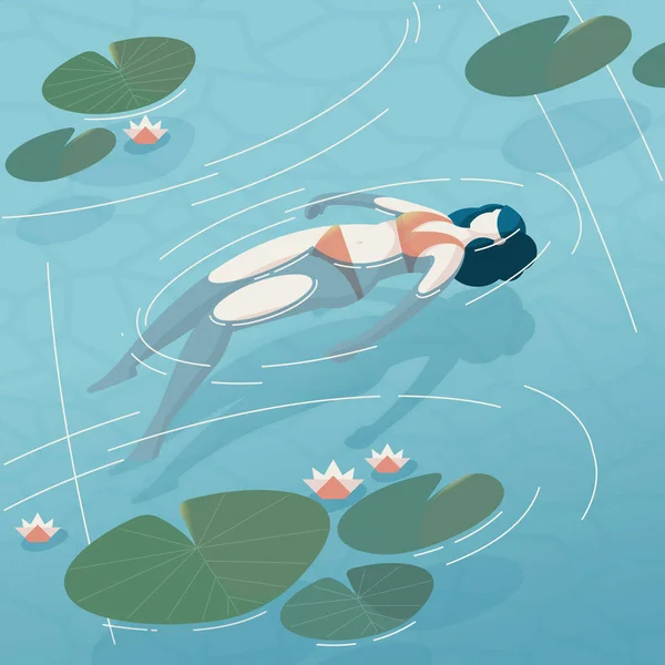 Girl Floating Water Illustration — Stock Vector