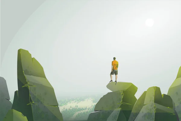 Man Standing Cliff Vector Illustration — ストックベクタ