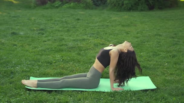 Menina fazendo ioga no parque — Vídeo de Stock