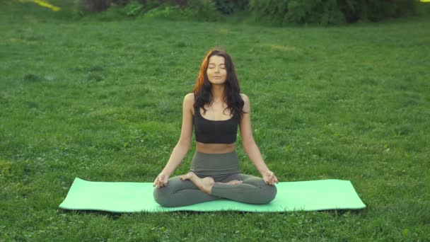 Young girl doing yoga in the park — Stock Video