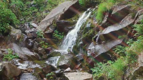Cascade vue sur la montagne gros plan .