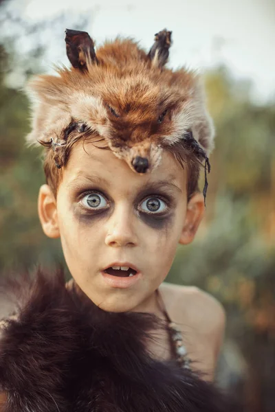 Surprised funny caveman boy portrait. — Stock Image Surprised funny caveman boy portrait. Stock Picture