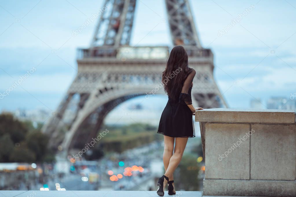 Mujer Parisina Elegante Vestido Tutú Rosado Con Rosas Blancas Que Se  Sientan Cerca De La Torre Eiffel En Trocadero Punto De Vista En París,  Francia Fotos, retratos, imágenes y fotografía de archivo