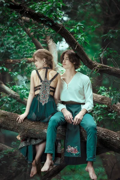 Young couple of elves in love outdoor Stock Image