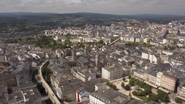 Aerial View of Lugo Walled City , Galicia, Spain. — Stock Video