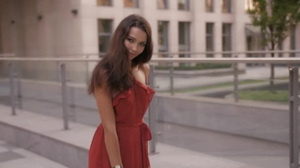 Fashion Woman in on City Street. — Stock Video