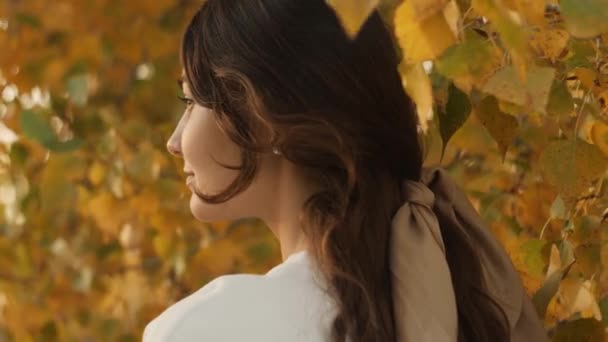 Femme dans le parc d'automne — Video