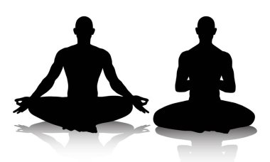 Silhouttes of men practicing yoga in the lotus position clipart