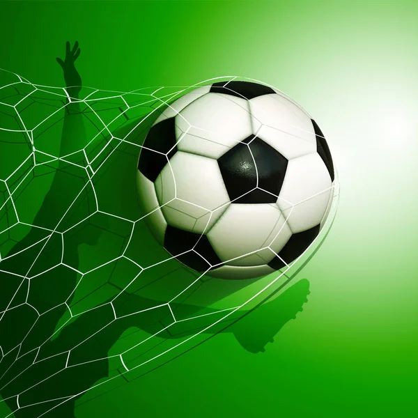 Futebol Bola Futebol Voando Para Rede Gol Com Uma Silhueta — Vetor de Stock