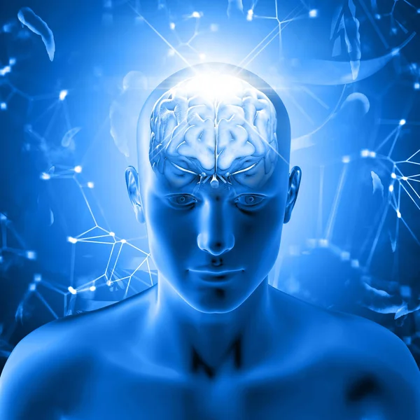 Medizinischer Hintergrund Mit Männlicher Figur Mit Gehirn — Stockfoto