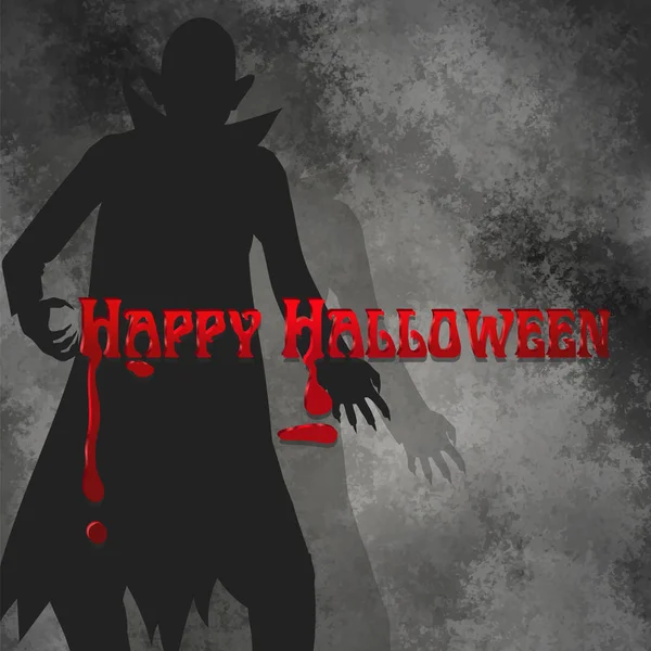 Halloween Bakgrund Med Dracula Siluett Och Blodiga Text — Stock vektor