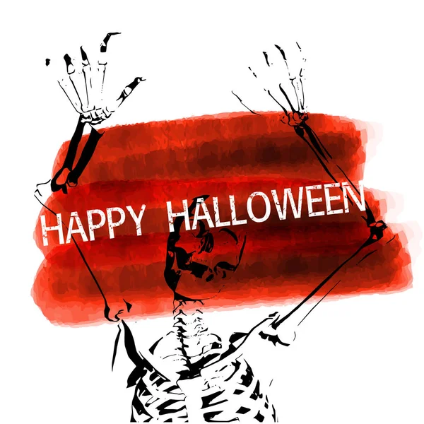 Halloween Achtergrond Met Spooky Skelet Silhouet Met Bloed Vlekken — Stockvector