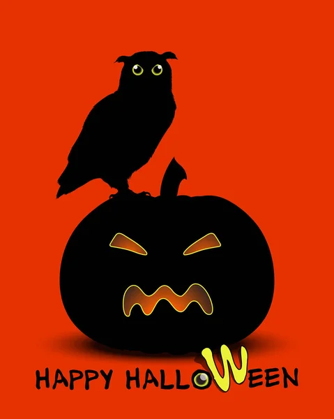 Citrouille d'Halloween avec silhouettes de hibou — Image vectorielle
