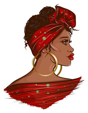 Güzel siyah Afro kadın illüstrasyon