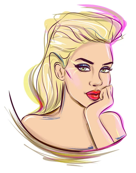 Beautiful Blond Woman Face Illustration — Stock Vector