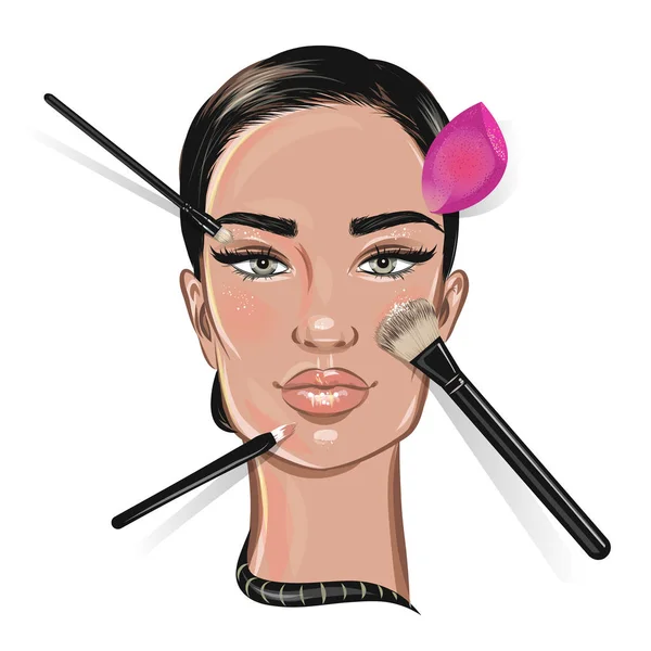 Illustration of a woman face with makeup tools Royalty Free Stock Illustrations