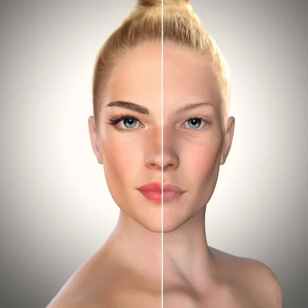 3d сравнение красоты лица до и после, брови микролезвия — стоковое фото