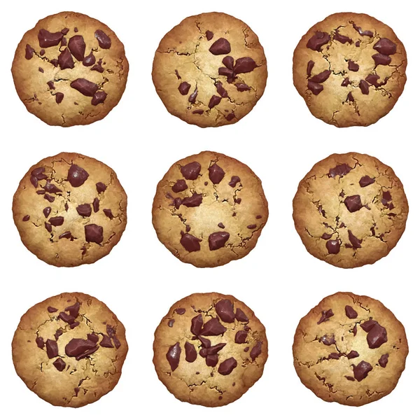 Chocolate chip cookies vector set — Stock Vector