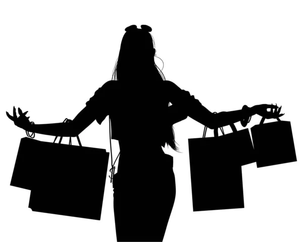 Fashion shopping girl silhouette with shopping bags — Stock Vector