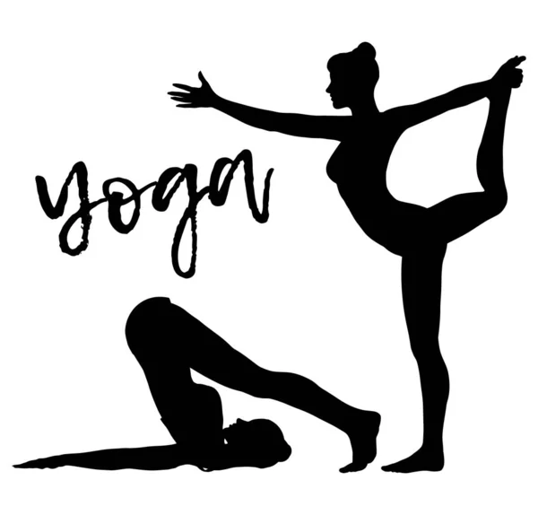 Yoga silhuetas menina isolada em branco — Vetor de Stock