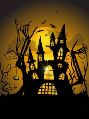 Bir Spooky Haunted Halloween Castle ile Halloween arka plan ve 