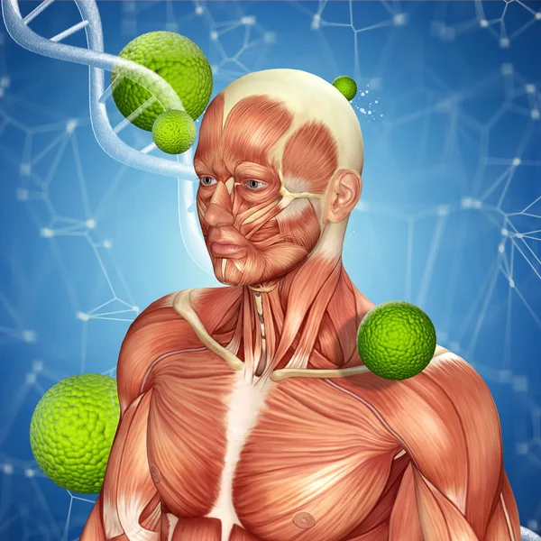 3D呈现男性超过病毒细胞的医学背景； — 图库照片#
