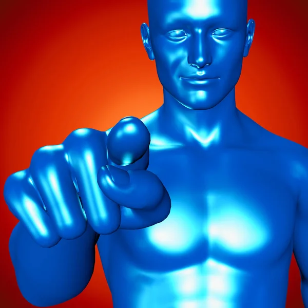 一个蓝色的男人用她的手指指着她的3D插图 — 图库照片#