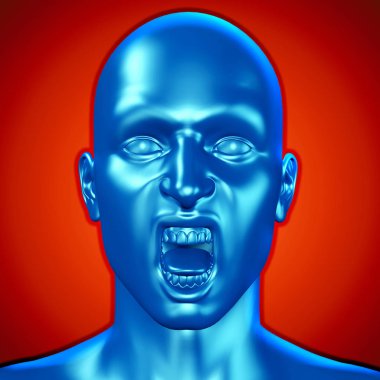 Mavi bir adamın bağırışının 3 boyutlu resmi 