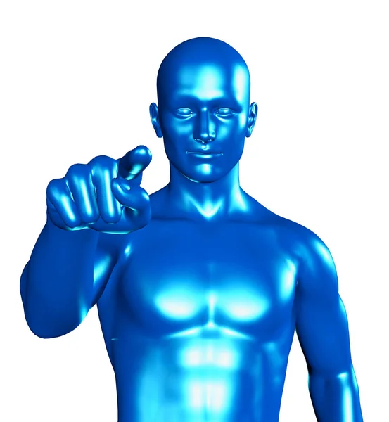 Illustration 3D d'un homme bleu pointant avec son doigt — Photo