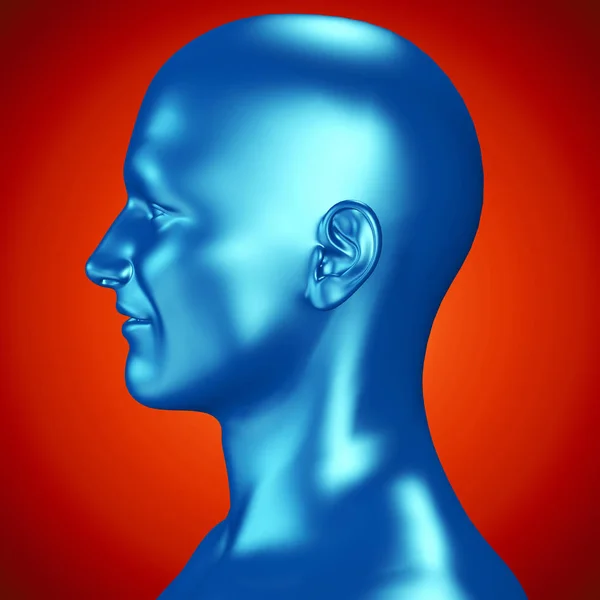 3d ilustración de un hombre azul sonriendo cabeza complacido — Foto de Stock