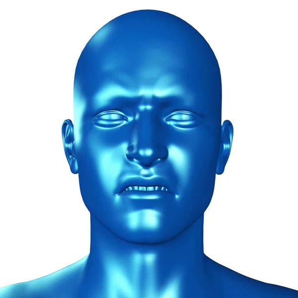 Ilustración 3d de una cabeza masculina azul con expresión de dolor — Foto de Stock