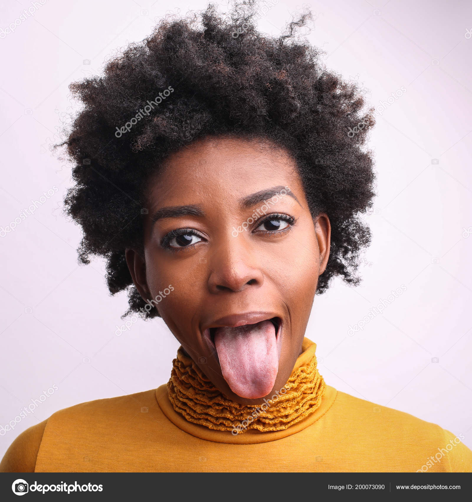 woman tongue Young Beautiful Afro Woman Showing Tongue — Stock Photo © olly18 #200073090