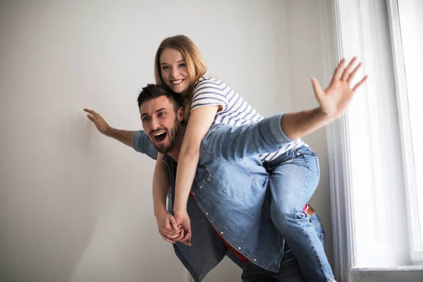 Happy Young Couple Making Some Fun Together New Home — Stock Photo, Image