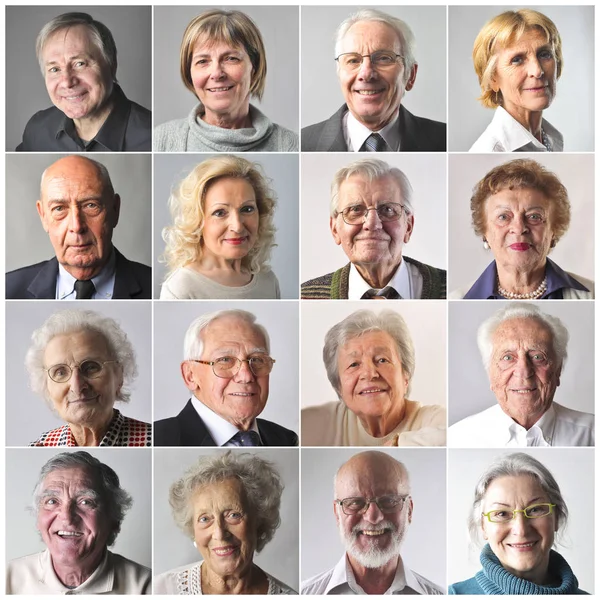 Colagem Idosos Pessoas Felizes Sorrindo — Fotografia de Stock