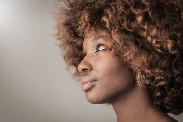 Retrato Uma Bela Mulher Afro — Fotografia de Stock