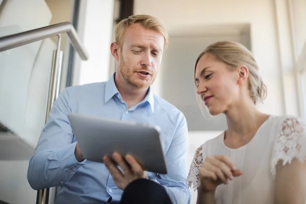 Medarbetare Diskuterar Ett Jobb — Stockfoto